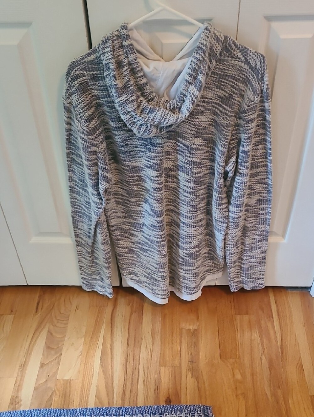 Men's Hooded Knit Sweater Pullover - Blue/White - Picture 2 of 3